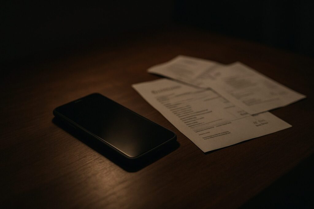 電話と電話占いサイトからの請求書。