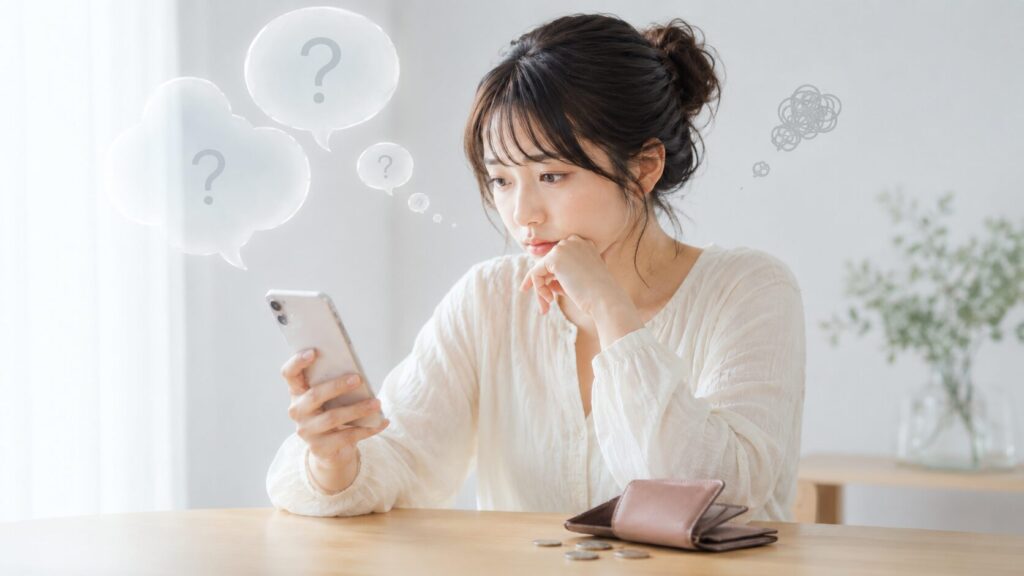 電話占いを利用するかどうか悩んでいる女性