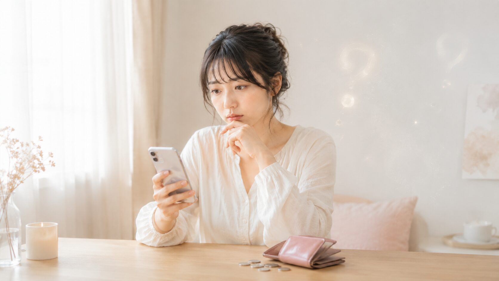 電話占いに悩む女性