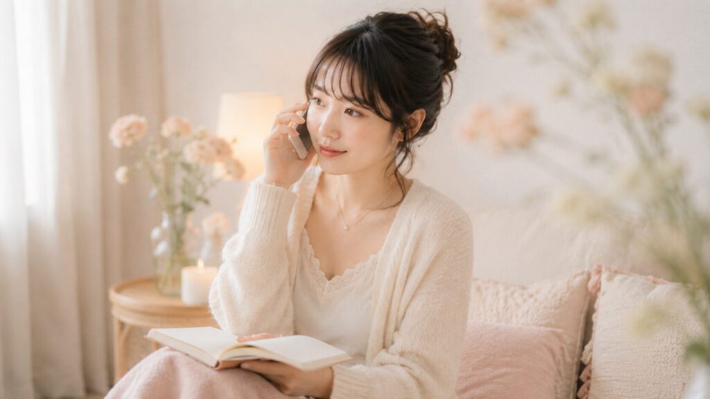 電話占いをしている女性